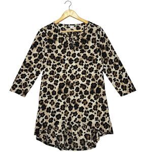 Cato Leopard Print Tunic Top - Black and Brown